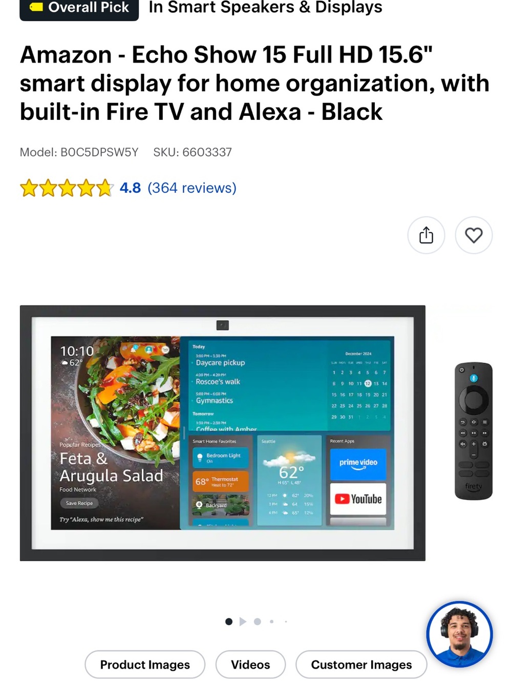 Amazon Echo Show 15 Smart Display - Black